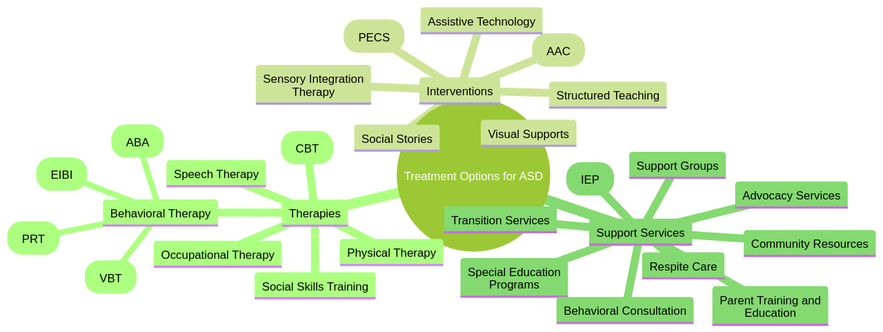 Mind Map of Treatment Options for Autism Spectrum Disorder